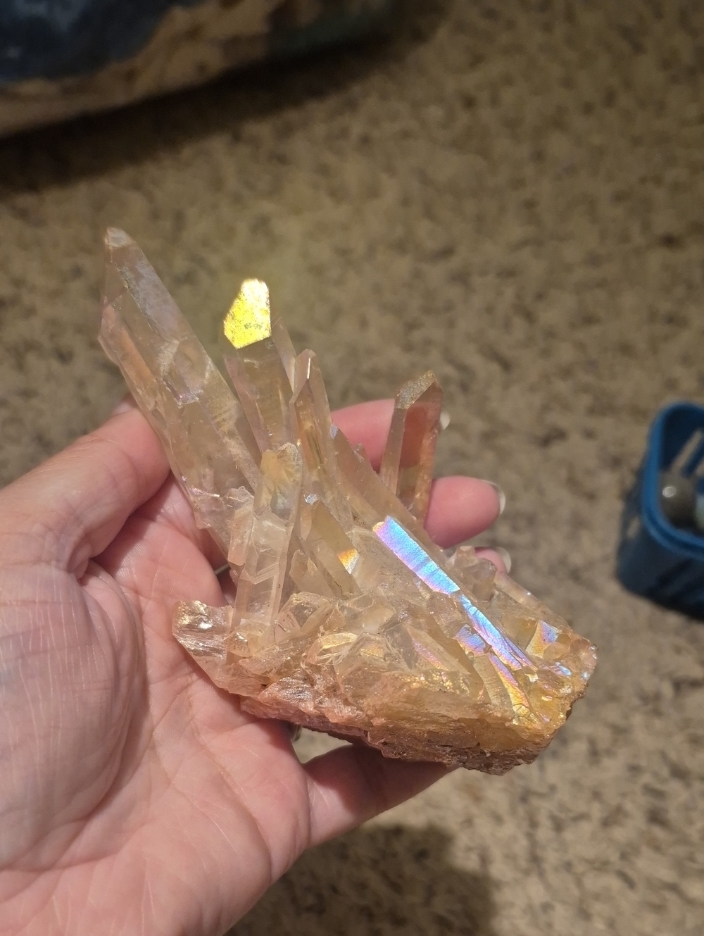 Aura Titanium Quartz Crystal Cluster - Iridescent Gold